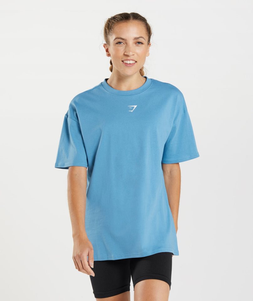 Women's Gymshark Fraction Oversized T-Shirts Blue | CA D65A18